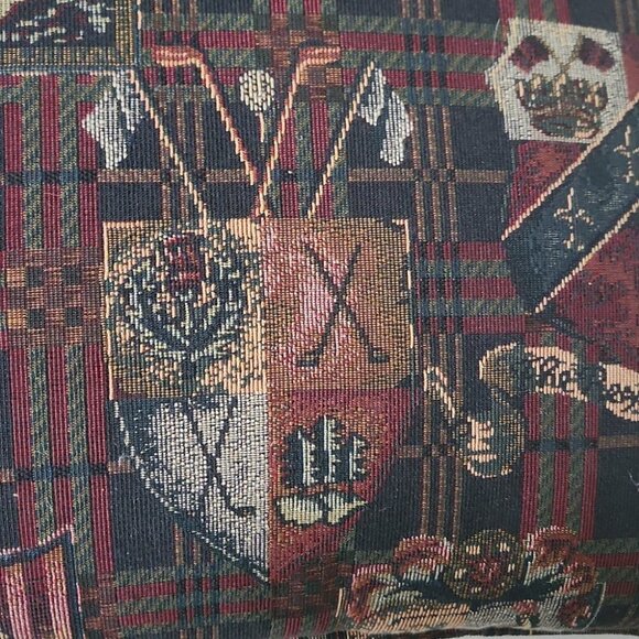 Country Club pillow tapestry accent decorative golf green red plaid - Picture 4 of 5